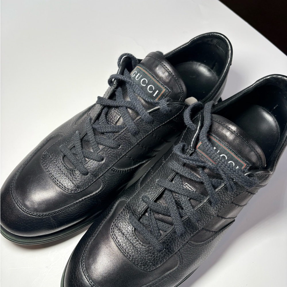 Gucci Black Leather Men's Sneakers men's size 10 - Picture 10 of 14